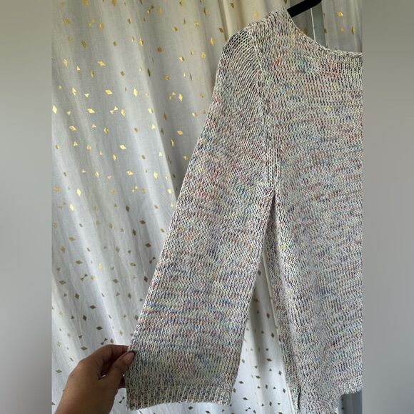 Loft Confetti Rainbow Knit Stocking Stitch Quarter Sleeve Side Slits Sweater M - Picture 3 of 7